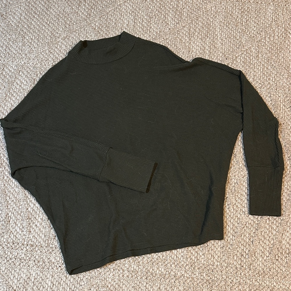 BP Olive Ribbed Knit Mock Neck Top
